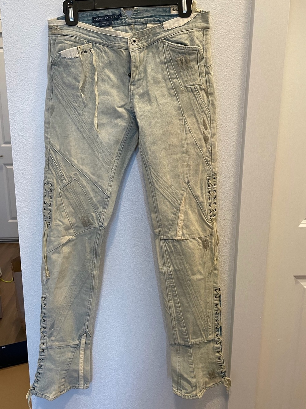 Ralph Lauren Light Beige Skinny Jeans with Lace-Up Side Panels